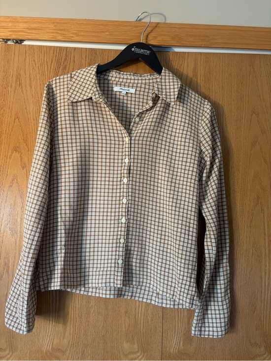 Madewell Tops - Madewell Tan and Cream Plaid Gingham Button-Up Shirt